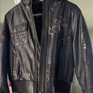 Ed Hardy vintage Black Bomber Jacket with Multicolor Embroidery